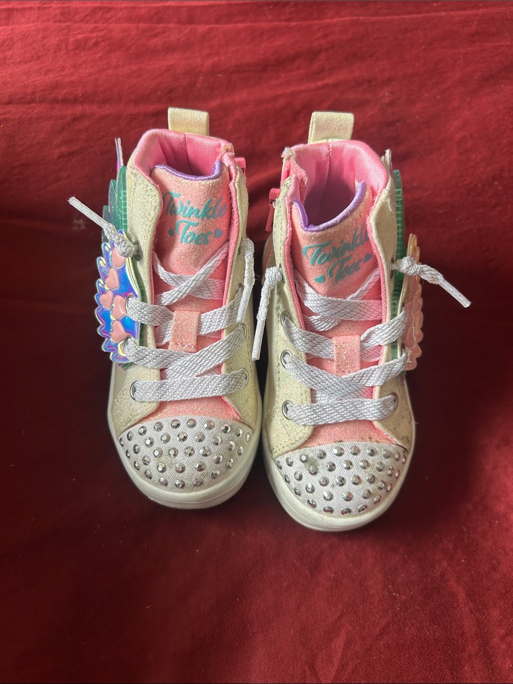 Skechers Kids Glitter High-Top Sneakers in Pink, Gold and Green Accent